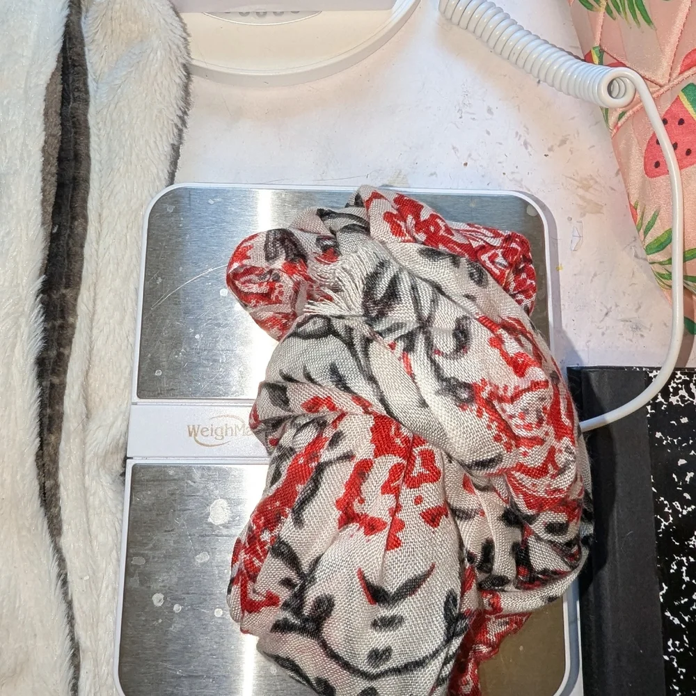 Fashion Scarf - Floral Lightweight Black, Red, & White - Picture 5 of 6